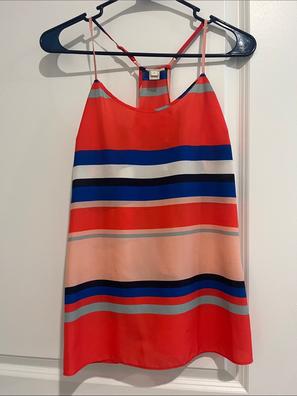 J. Crew Coral, Navy and Gray Striped Sleeveless Cami